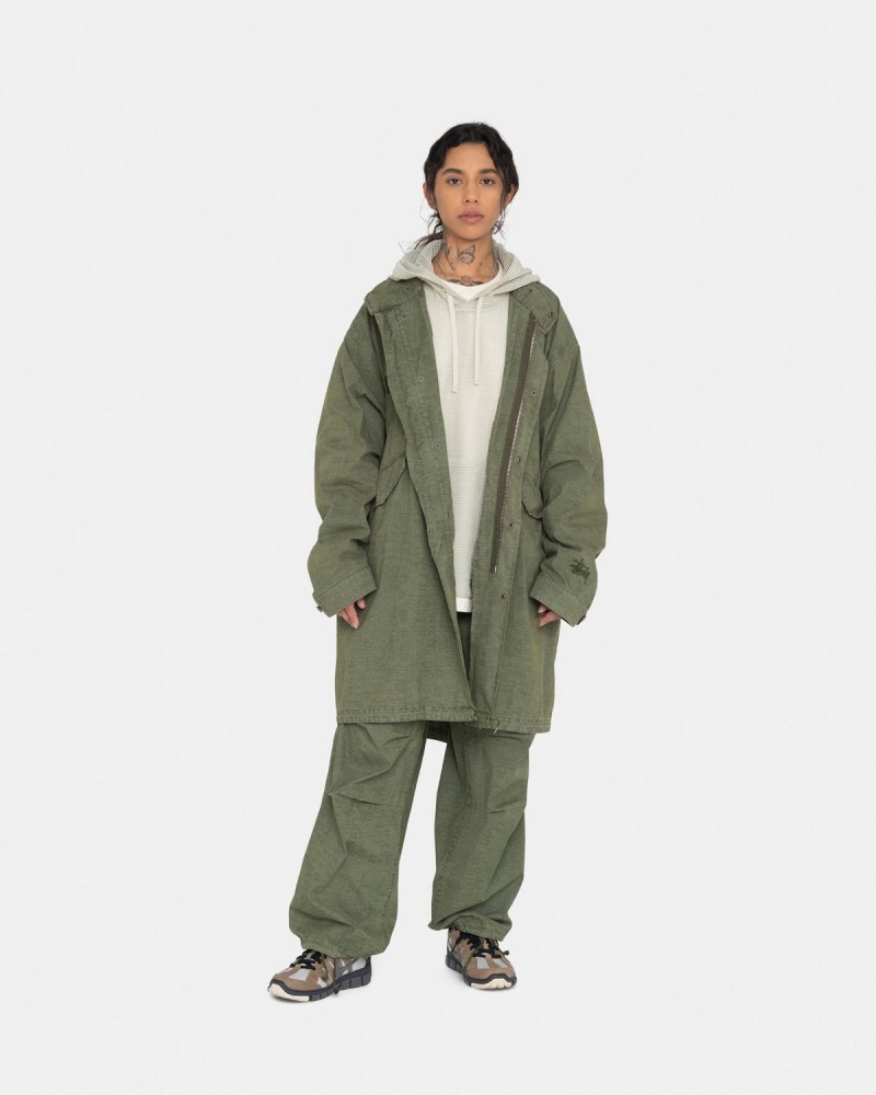 Najlacnejsie Stussy Bundy - Nyco Printed Fishtail Parka Olivovo Zelená